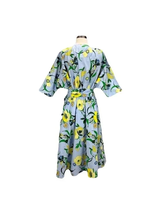 INC Mabel Poplin Belted Midi Dress Sz S Blue/Multicolor Floral Bouquet Spring - Picture 2 of 12